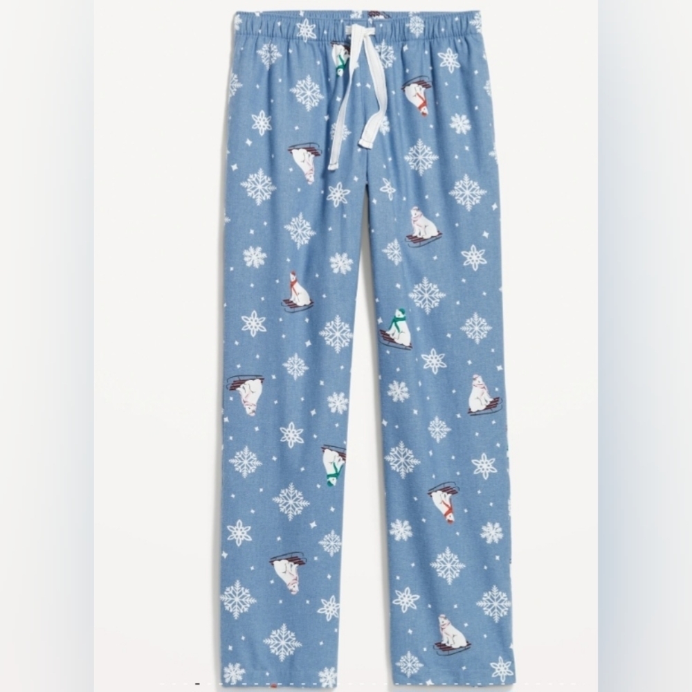 Old Navy Womens Flannel Pajama Pants Polar Bears That Sleigh 2X Blue Christmas
